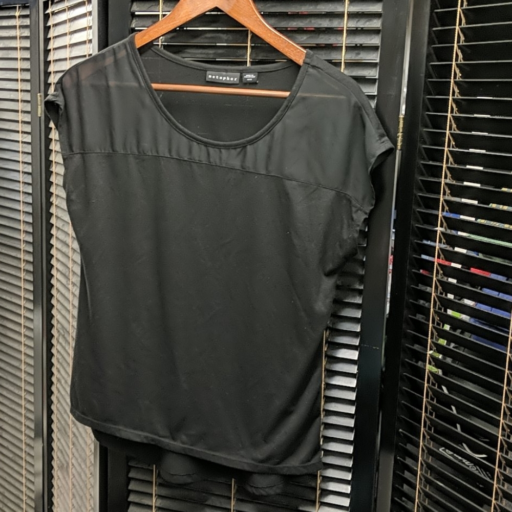 Metaphor black sheer and knit top M